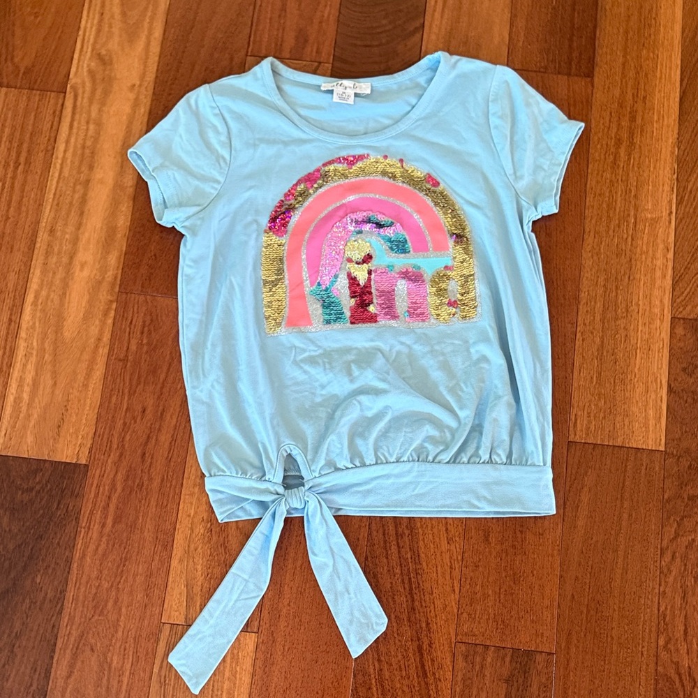 Ally B Light Blue Tee with Sequin Rainbow
